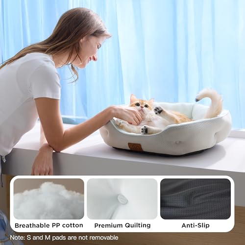 Bedsure Cooling Dog Beds for Small Dogs - Round Cat Beds for Indoor Cats, Washable Pet Bed for Puppy and Kitten with Slip-...