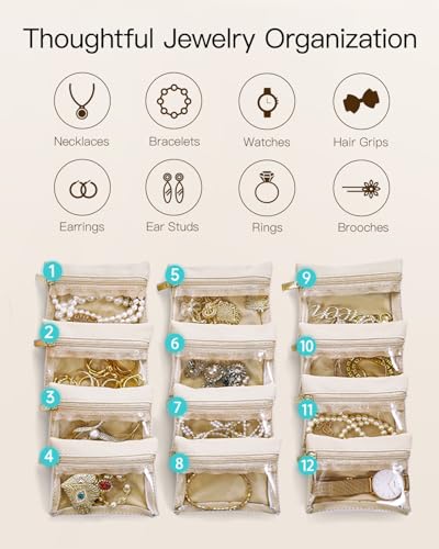 VLANDO Travel Jewelry Case,Jewelry Box with 12 Velvet Jewelry Pouch Jewelry Travel Organizer for Mothers Day Mom Gifts, Je...