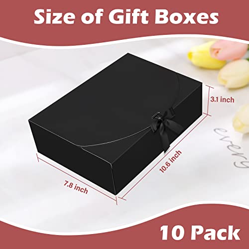 BoShahai 10 PCS Boxes with Lids, 10.6x7.8x3.1 Inch Kraft Paper, Black Gift Boxes with Ribbon, Bridesmaid Proposal Box for ...