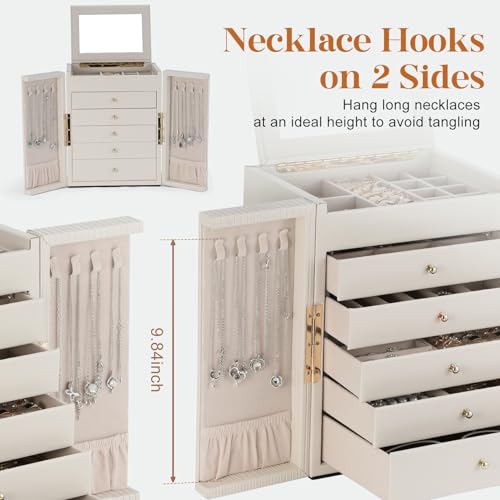 Dajasan Large Jewelry Organizer Box, Jewelry Boxes for Women Girls, 6-Tier Jewelry Storage Organizer with Mirror for Neckl...
