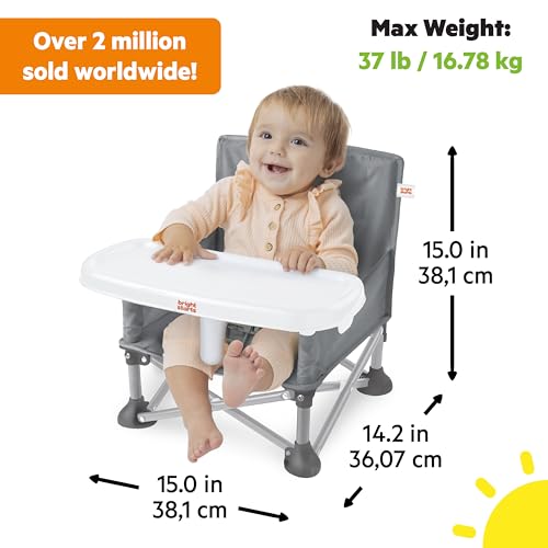Bright Starts Pop ‘N Sit Portable Booster Seat, 3-in-1 Floor Seat, Travel High Chair & Toddler Booster with Feeding Tray, ...