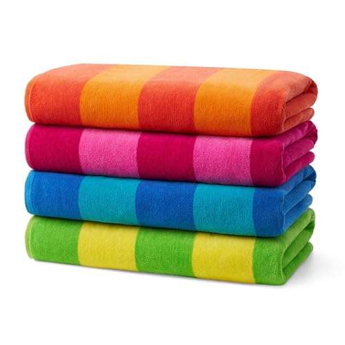 Kaufman - Soft Oversized Beach Towels in Bulk | 29" x 58" Velour Striped Towel | Absorbent, Quick-Drying | 100% Cotton Thi...