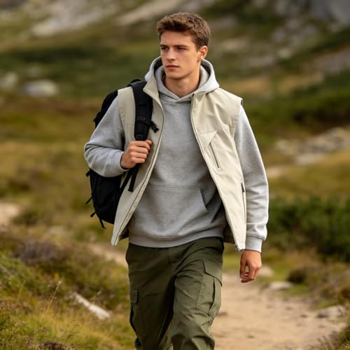 MANLUODANNI Men's Lightweight Vest Sleeveless Outdoor Work Jacket for Travel Hiking Running