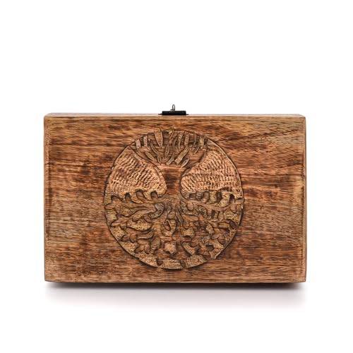 Samhita Handmade Mango Wood Tree of Life Engraving Beautifully Keepsake Box Jewellery Organiser Unique Gift Ideas for Men...