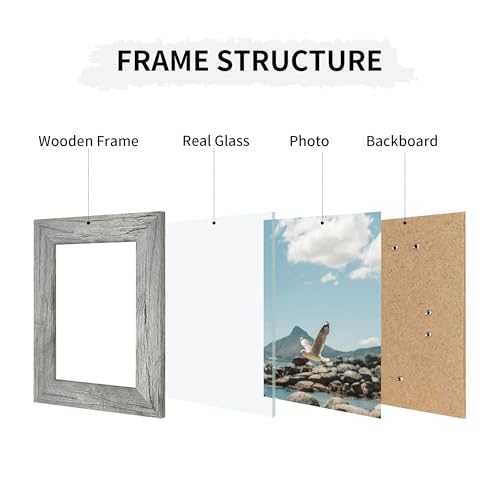 ccdcc 4x6 Collage Picture Frames Set of 2, Rustic Gray Wooden Real Glass Vertical Hanging 3 Opening 4 by 6 Photo Frame, Grey