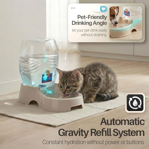 Flexzion Automatic Gravity Pet Waterer for Cat & Dog - Non-Skid & Easy-Clean Auto Replenish Water Dispenser Drinking Bowl...