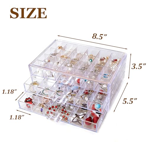 CLUQMEIK Earring Organizer Box Clear Storage Acrylic for Earrings Necklace Organizer Jewelry Box with 72 Grids Storage Com...
