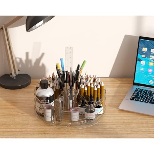 CraftGenes 2 Packs Pen Organizer for Desk - Acrylic Pen Holder with Hand Grips, 360° Extra Large Rotating Desk Organizer w...