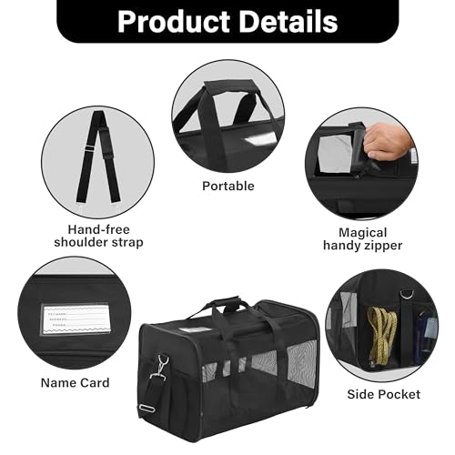FluffyDream Pet Travel Carrier Soft Sided Portable Bag for Cats, Small Dogs, Kittens or Puppies 17 lbs Max, Collapsible, D...