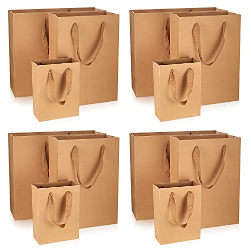 12 Pcs Kraft Paper Bags with Handles, Brown Paper Gift Bags Bulk, Small, Medium & Large Retail Bags for Small Business, Sh...