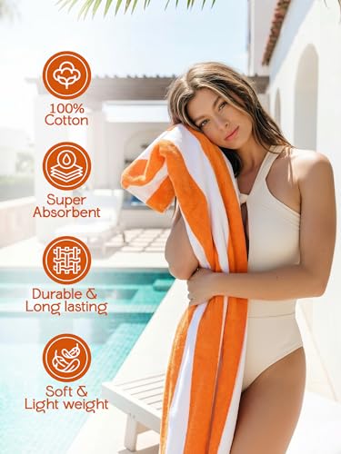 Utopia Towels Pack of 4 Cabana Beach Towels, Oversized 30 x 60 Inches Cotton Beach Towel Set, Smooth Ring Spun Texture for...