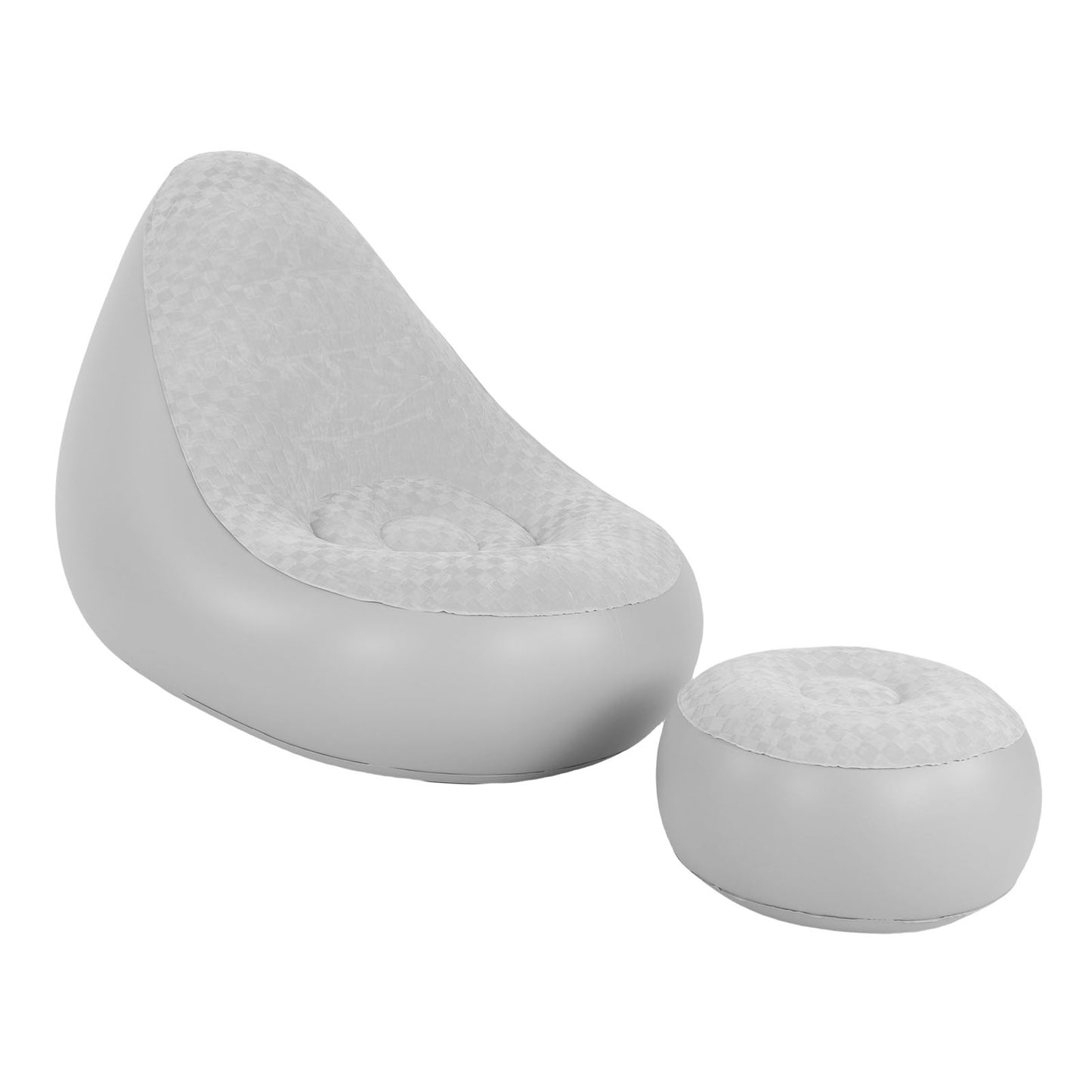 Inflatable Lounge With Footstool PVC Flocking Water Proof Folding Blow Up Couch Inflatable Sofa Chair For Home Camping Grey