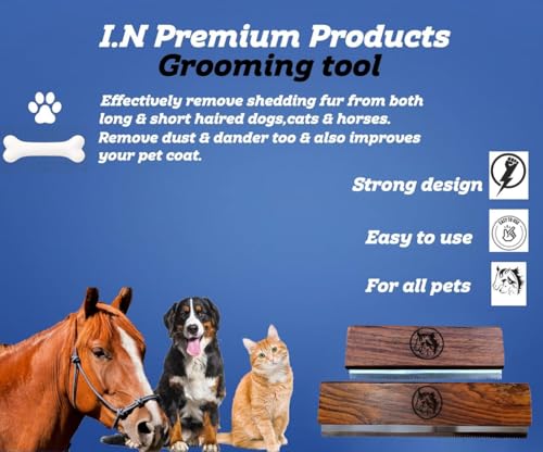 I.N Premium Original Deshedding Grooming Tools for Horse, Cats & Dogs Easy Ergonomic Wooden Handle Professional Brush Groo...