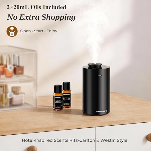URPOWER Waterless Essential Oil Diffuser: No Water Needed Battery Operated Scent Diffuser - 2 * 20ML Hotel Fragrance Essen...