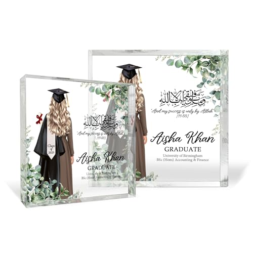 Personalized Floral Muslim Graduation Gifts Class of 2026 Acrylic Block, Customized Grad 2027 Gift For Her, Custom College...