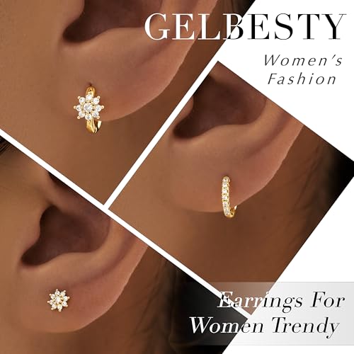 3 Pairs Gold Green Huggie Earrings for Women Stackable, Small Dainty Cartilage Helix Hoops & Hypoallergenic Earring Set, C...