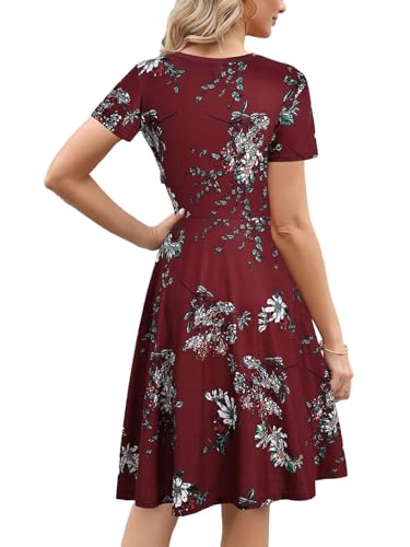 Women's 2026 Fit and Flare Dress Summer Casual Elegant Vintage Floral Printed Work Party A-line Dress with Pockets 162