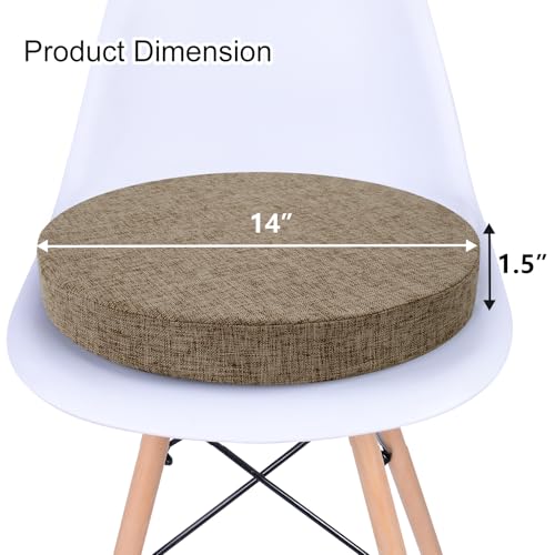 Tromlycs Round Chair Seat Cushion Pad 14 inch for Circle Bistro Chairs Non Slip Foam Cushion Nature Linen