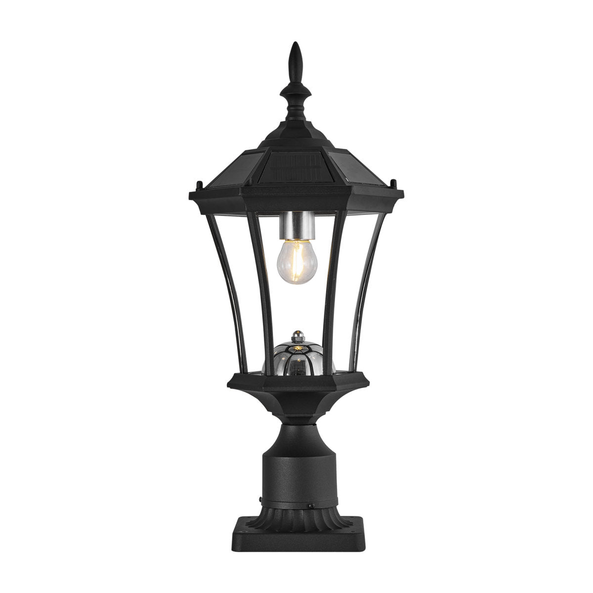 Solar Post Lights Outdoor, Dusk to Dawn Outdoor Post Lights with Pier Mount Base, Black Solar Lamp Posts Light Fixture, Waterproof Light Posts for Outside Yard Garden Patio, 1 Pack
