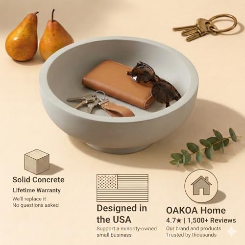 OAKOA Concrete Fruit Bowl for Kitchen Counter - Large Decorative Bowls for Home Decor - Modern Key Bowl for Entryway Table...