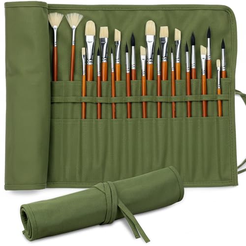 DUGATO 30-Slot Roll-Up Paint Brush Holder, Premium Canvas Brush Organizer for Artists, Washable Travel Brush Case for Wate...