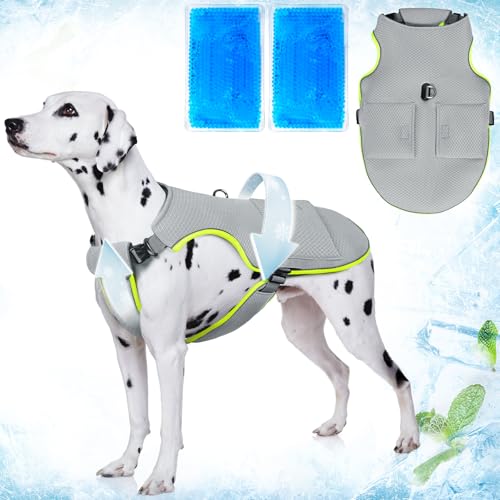 Mora Pets Dog Cooling Vest with Ice Packs, Reflective Adjustable Cooling Vest for Dogs with Leash Ring for Hot Weather Coo...