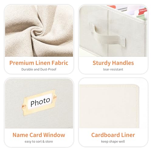 Aokeyee 2PC Photo Storage Box - Decorative Linen Memory Organizer for 4x6 Pictures, Keepsake Box with Dividers & Labels, H...