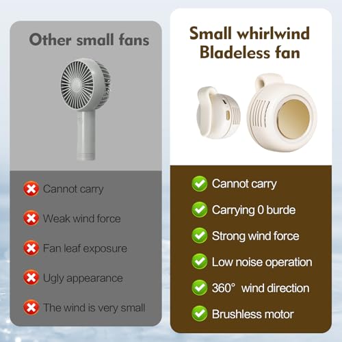 Portable Silent Mini Bladeless Electric Fan,Small fan Clip on for Shirt & Waist,2026 New Mini Bladeless Fan Clip On,Adjust...