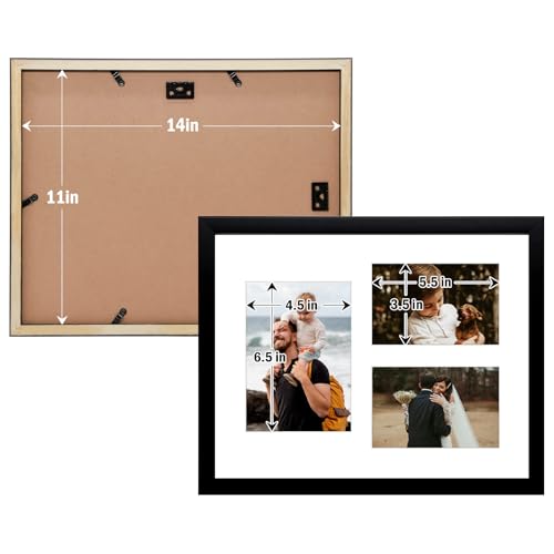Golden State Art, 11x14 Black Wood Picture Frame - White Mat for 5x7 and 4x6 Photos - Real Glass, Sawtooth Hanger, Swivel ...