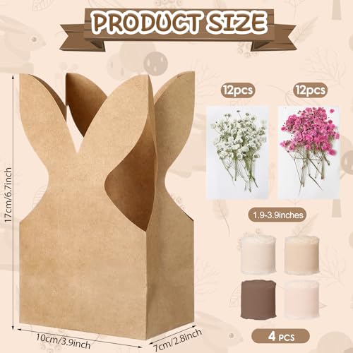 Affrolling 24 Set Boho Bow Easter Bunny Party Favor Bags DIY Bunny Gift Boxes with Neutral Bow Ribbon and Dried Flowers Ru...