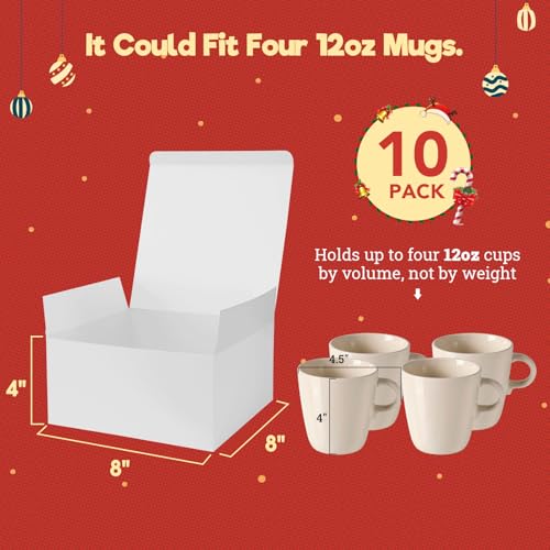 MESHA 8x8x4 Gift Box 10 Pack White Gift Boxes with Lids, DIY Bridesmaid Proposal Box, Recyclable,Foldable Box for Wedding,...