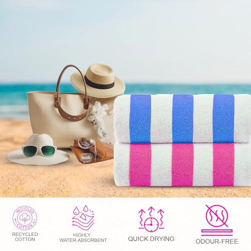 Casa Copenhagen Cabana Towel 4Pcs Teal,Blue,Pink,Green Designer Stripe Beach Towels Gift Set, 30"x60" Oversized 100%Cotton...