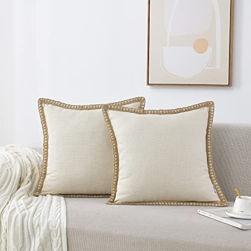NordECO HOME Set of 2 Throw Pillow Covers - Burlap Linen Trimmed Tailored Edges Decorative Cushion Covers for Bed Home Dec...