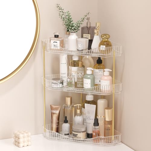 Lifewit 3-Tier Corner Bathroom Counter Organizer, Plastic Makeup Skincare Organizers Storage Countertop, Large Sink Cosmet...