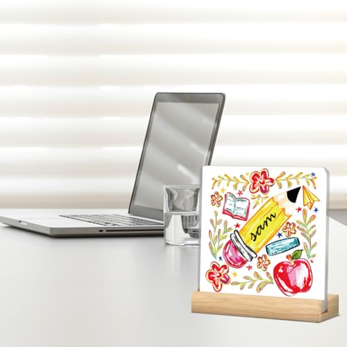 Personalize Name Teacher Appreciation Gifts Boho Floral Teacher Gifts for Women Teachers Pencil Sign Decor for Office Home...