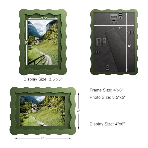 Chrspk 4x6 Wavy Picture Frame With Mat For 3.5x5, Wavy Edge Wooden Picture Frame with Real Glass - Wall Mount and Tabletop...