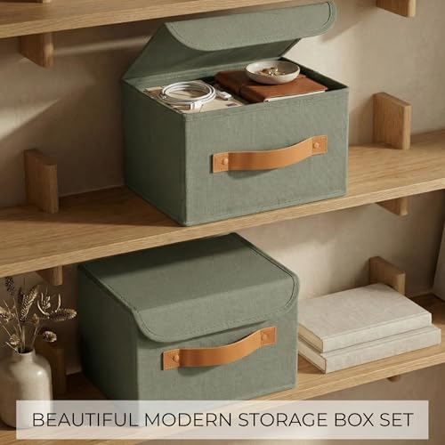 Decorative Linen Storage Boxes with Lids - Spacious Set of 2 Organizer Bins for Your Home Decor - The Perfect Small Contai...