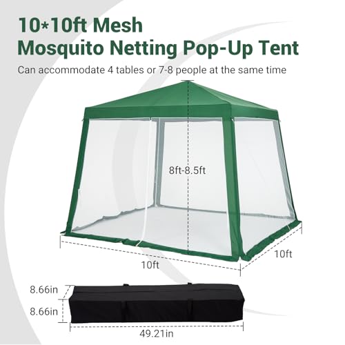 10x10 Pop Up Screen Tent Canopy with Mesh Netting Walls, Easy Setup Waterproof Outdoor Gazebo for Camping, Picnics, Backya...