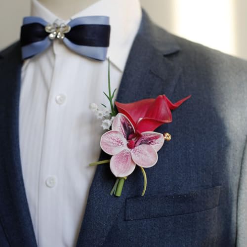 MAFELOE 2 Pieces Corsage and Boutonniere Set, Artificial Calla Lily& Orchid Flowers Accessories Decorations for Wedding Pr...