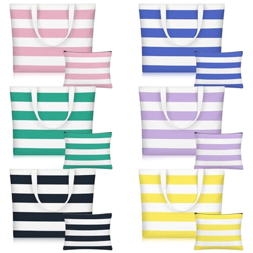 Aliceset 12 Pcs Beach Bags for Women Large Beach Tote with Makeup Bag for Travel 18.5 x 14.96 Inches Colourful Travel Bag ...