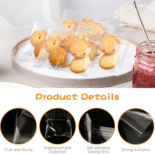 Cidenbio 200 Pcs Thickened Cookie Bags with Seal 5x7 In, Clear Cellophane Treat Bags Self Sealing 3.1 Mils Resealable Plas...
