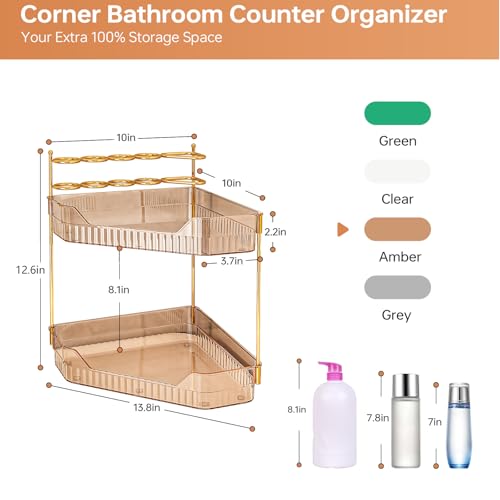 ZZWILLB Corner Bathroom Counter Organizer with Makeup Brush Holder & Toothbrush Holders, Makeup Organizer for Vanity Count...