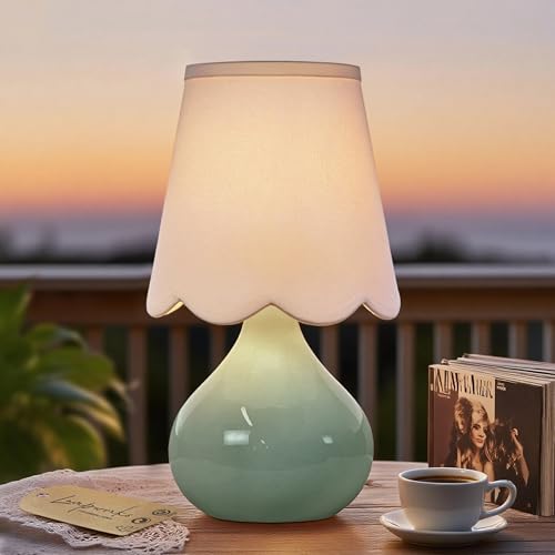 Lampworks 14''H Cordless LED Ambient Table Lamp, Rechargeable Ceramic Bedside Lamp with 3-Level Dimmable Soft Lighting, Li...