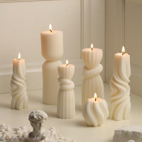 Threlaco 6 Pcs Pillar Candles Decorative Modern Aesthetic Ribbed Candle Set Cute Soy Wax Scented Ribbed Decor Commemorativ...