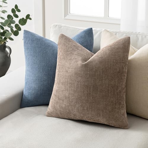 Woaboy Set of 2 Textured Throw Pillow Covers Decorative Soft Accent Square Chenille Pillowcases Neutral Farmhouse Cushions...