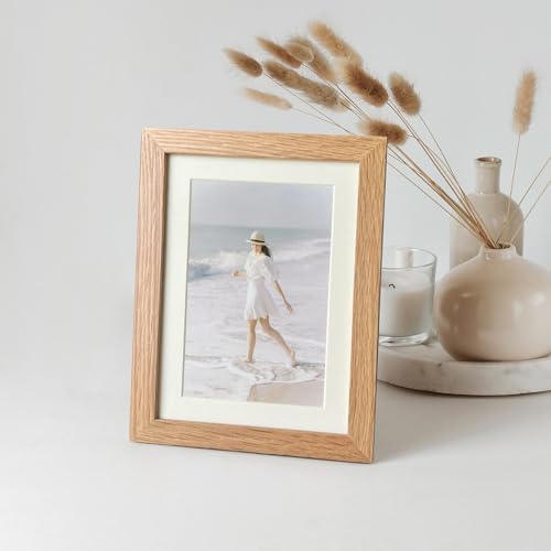 wallwisy 5x7 Picture Frame, Solid Oak Wood 5x7 Photo Frame with Mat to 4x6, 7x5 Picture Frames for Wall and Tabletop Displ...