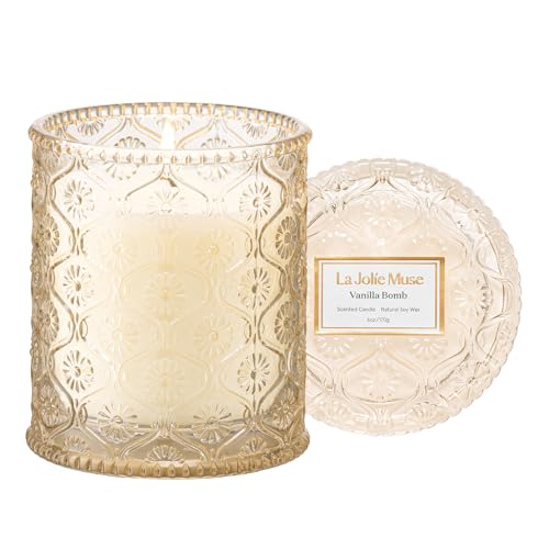 LA JOLIE MUSE Vanilla Bomb Candle | Vanilla, Lemon Zest & Patchouli | 6 oz Cotton Wick | Natural Soy Wax | 40 Hours Clean ...