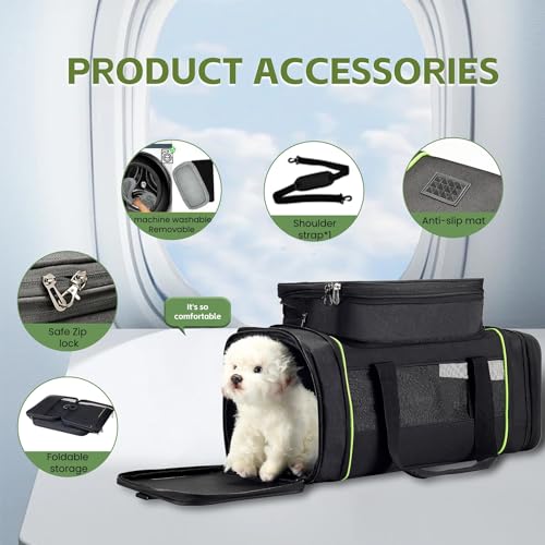 DAROSS Black Expandable Pet Carrier for Cats/Dogs - Airline Approved, 2-Side & Height Extendable Design - Soft Sided Trave...
