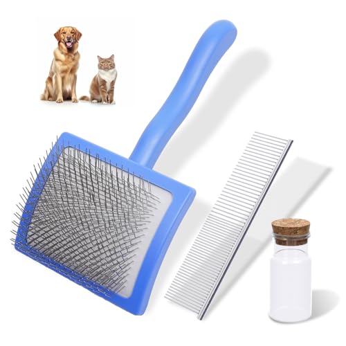3PCS Slicker Brush for Dogs & Pet Comb,Professional Dog Grooming Brush (Goldendoodles,Poodles,Labradoodles) with Extra Lon...
