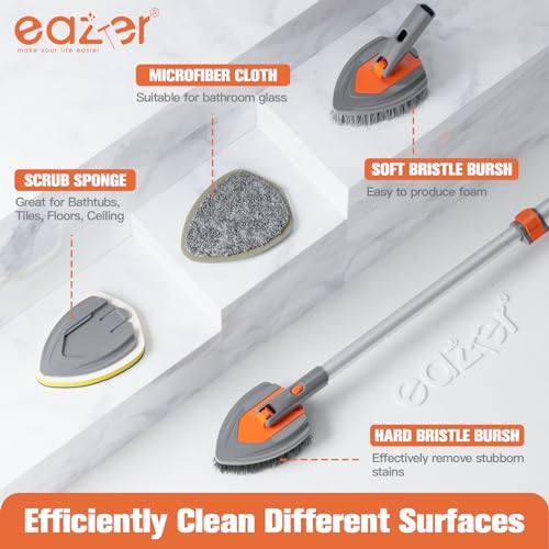 Eazer 4-in-1 Long-Handled Tub Scrubber-Versatile Bathroom Cleaning Brush with Shower Scrubber-Ideal Shower Cleaner Brush f...